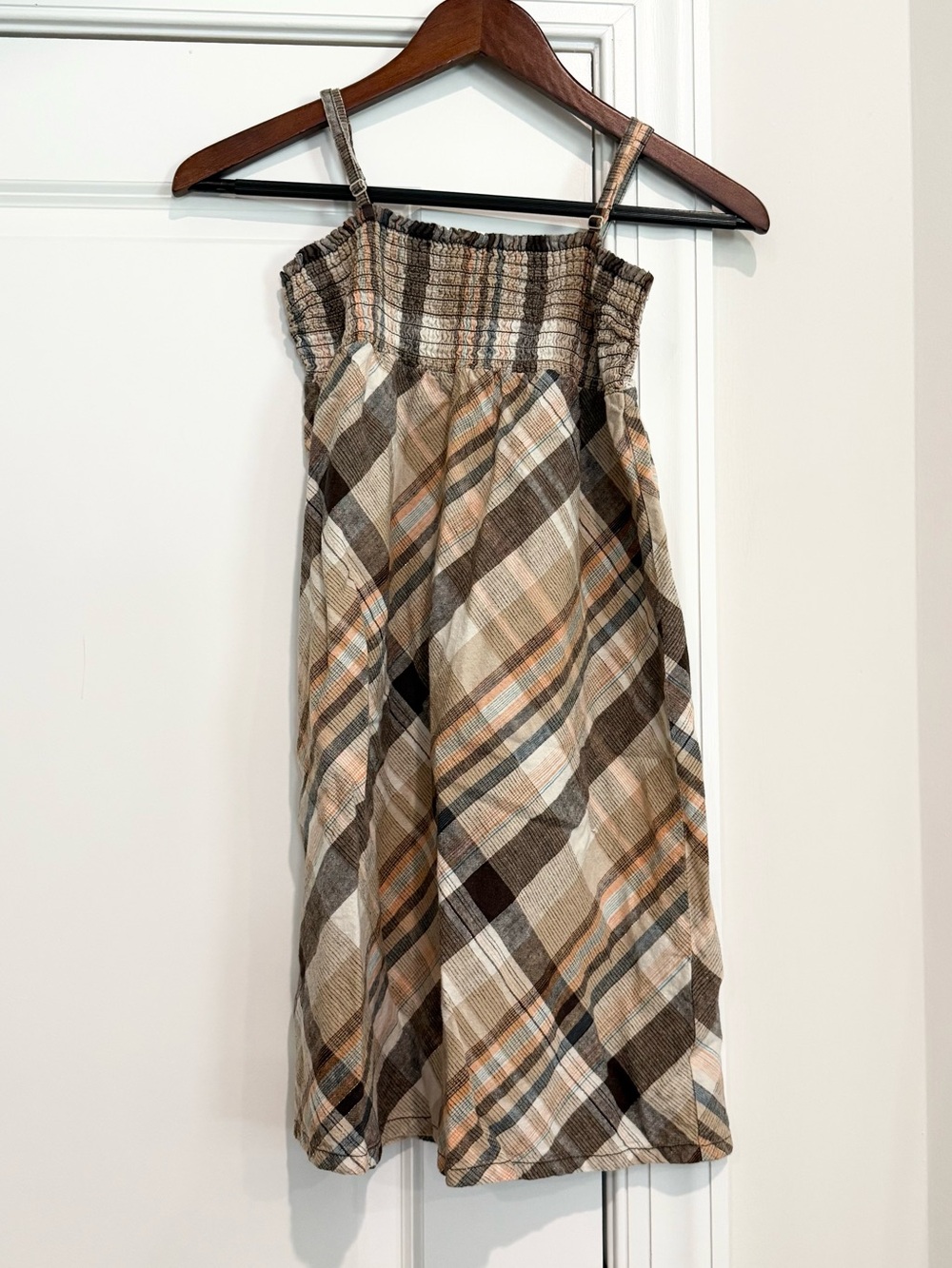 Old Navy Plaid Smocked Mini Dress in Brown and Cream